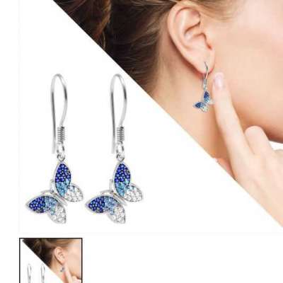 Women’s Blue White Zircon Gemmed Butterfly Design 925 Carat Silver Earrings Profile Picture