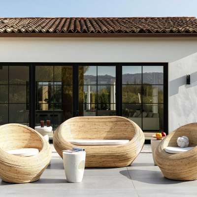 Garden Sofa Set Natural Rattan with Seat Cushions Beige 2 Seater Armchairs Indoor Outdoor Boho Style Profile Picture