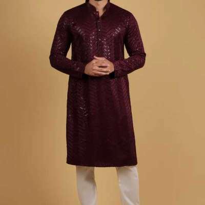 Royal Merlot Sequin Embroidered Kurta: Glamorous Style for Reception Nights Profile Picture